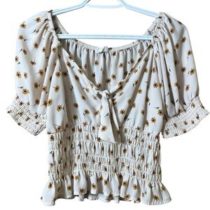 Sienna Sky Puff Sleeve Floral Smocked Blouse Small Y2K Babydoll Sunflower
